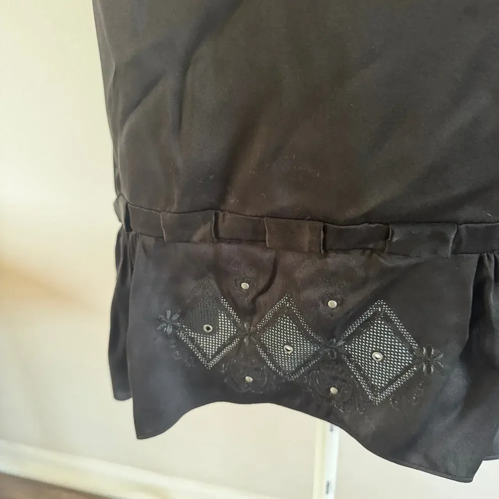 Coach Black Silk Mini Skirt 2 Floral Embroidered